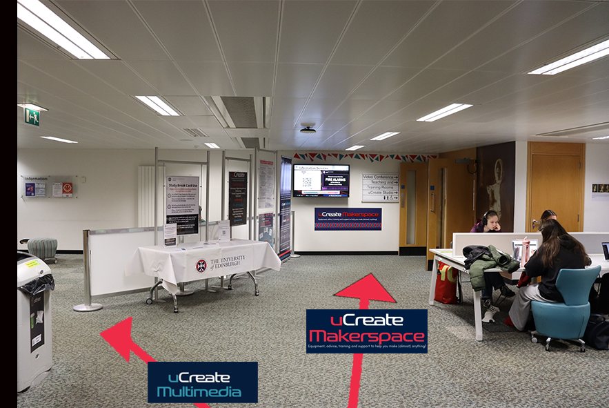 Directions to uCreate Makerspace in the Main Library