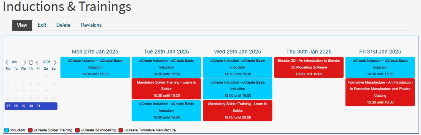 Training and inductions schedule
